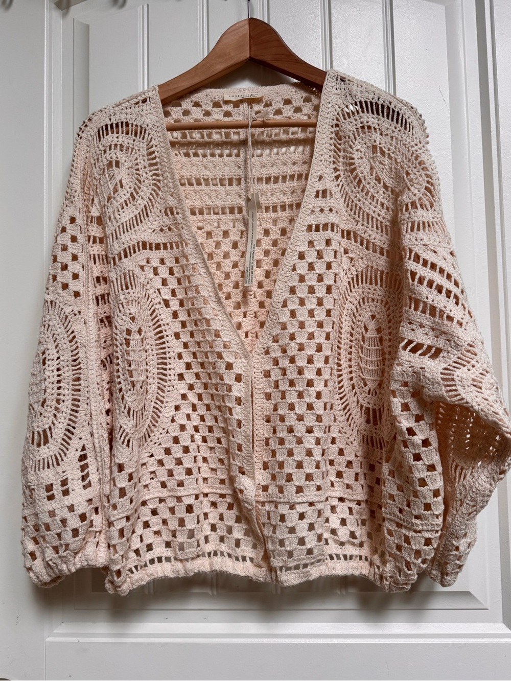 NWT Lovestitch Cream Boho Crochet Cardigan. Size M